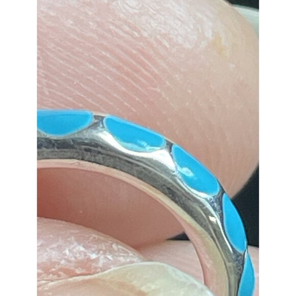 Aqua Blue Enamel 925 Silver Huggie Hoop Earrings Pierced - Picture 12 of 13